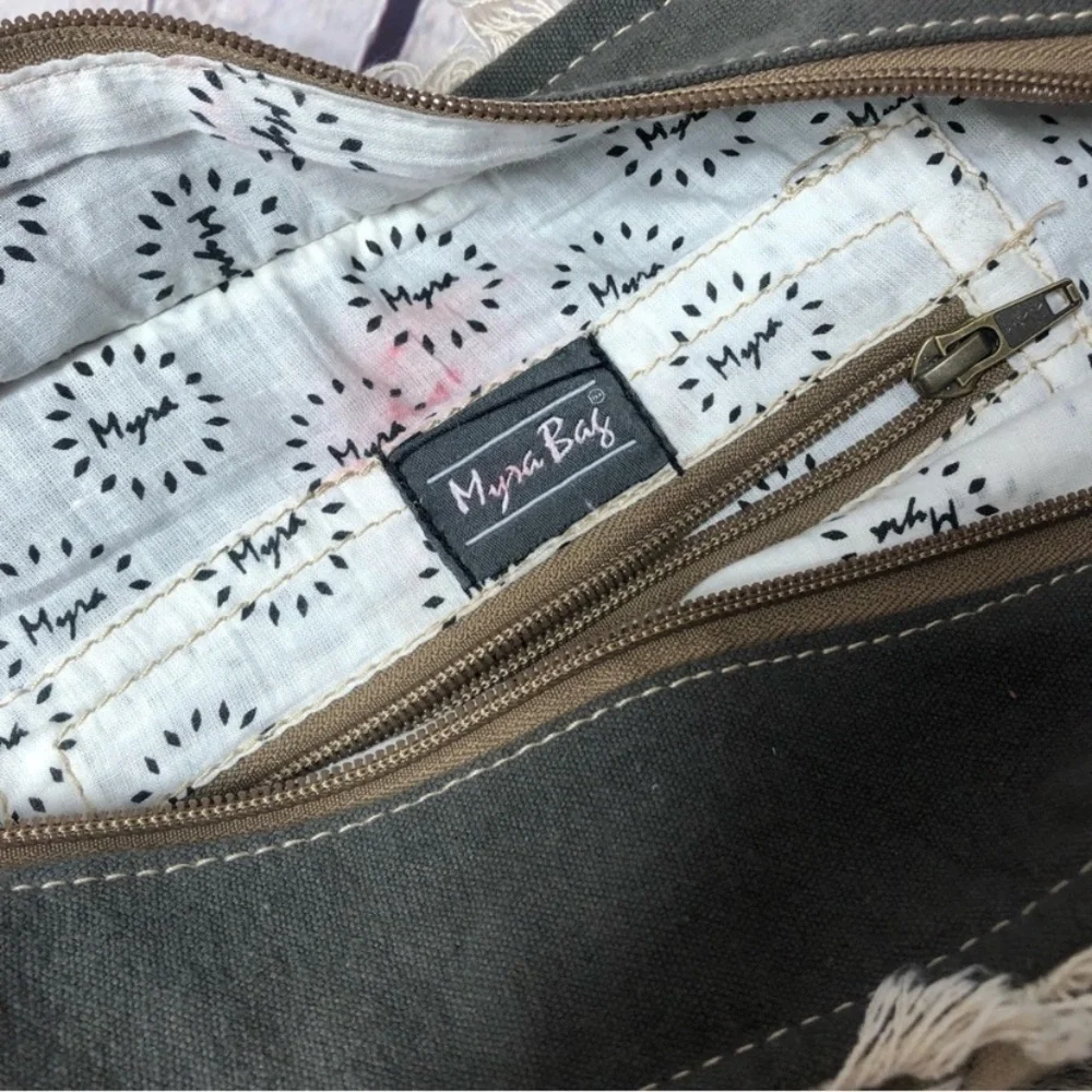Myra Bag Gray and Brown Patterned Shoulder Bag
